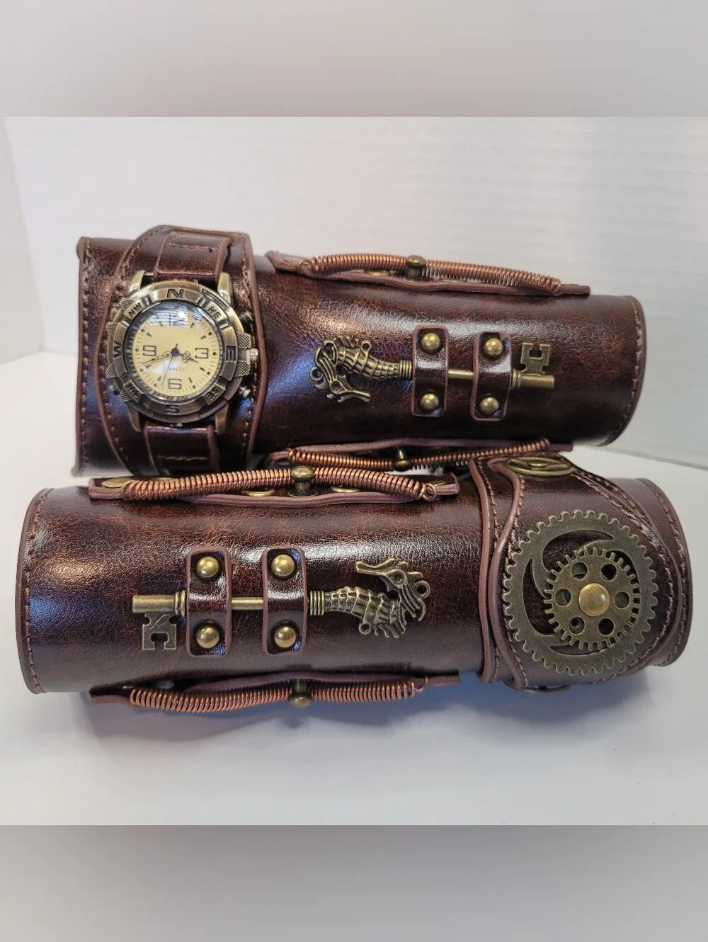 Steampunk Armbands W/ Decorative watch Combat Arm Bracers Medieval Armor Costume